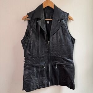 Nevada Blue Leather Biker Vest Zip Front Black Medium Good